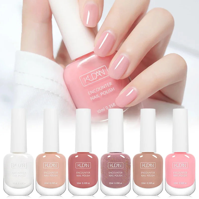 KUDAN 6Pcs Water-Based Nail Polish Set 10ml Nude Red Pink Peel-Off Air-Dry Nail Art Polish Kit Manicure No Need Lamp