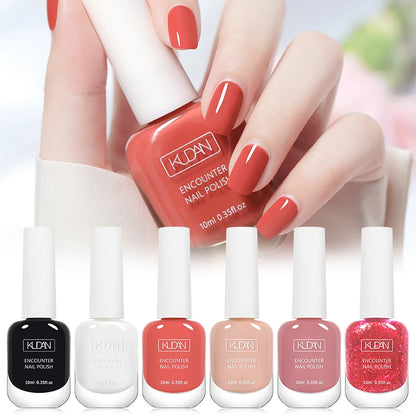 KUDAN 6Pcs Water-Based Nail Polish Set 10ml Nude Red Pink Peel-Off Air-Dry Nail Art Polish Kit Manicure No Need Lamp