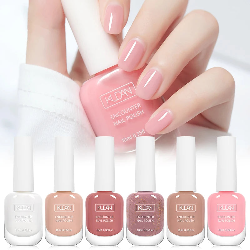 KUDAN 6Pcs Water-Based Nail Polish Set 10ml Nude Red Pink Peel-Off Air-Dry Nail Art Polish Kit Manicure No Need Lamp