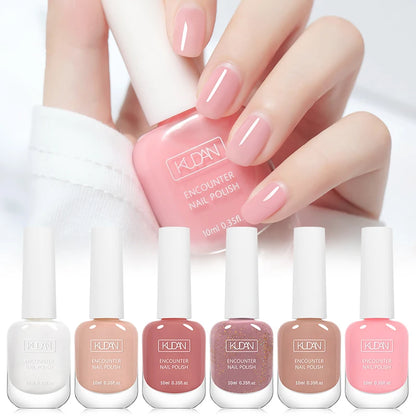 KUDAN 6Pcs Water-Based Nail Polish Set 10ml Nude Red Pink Peel-Off Air-Dry Nail Art Polish Kit Manicure No Need Lamp