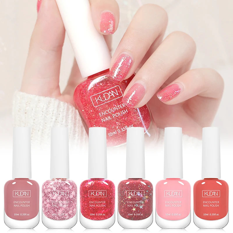 KUDAN 6Pcs Water-Based Nail Polish Set 10ml Nude Red Pink Peel-Off Air-Dry Nail Art Polish Kit Manicure No Need Lamp