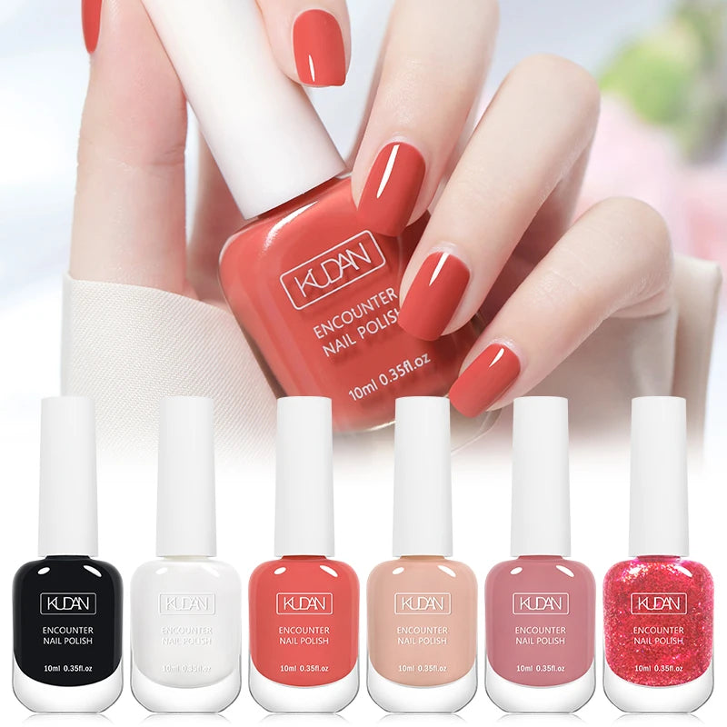 KUDAN 6Pcs Water-Based Nail Polish Set 10ml Nude Red Pink Peel-Off Air-Dry Nail Art Polish Kit Manicure No Need Lamp